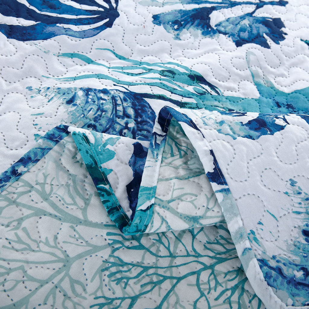 3 Pcs Summer Coastal Quilts Conch Seashell Coverlet Set Lightweight Beach Bedspreads Reversible Ocean