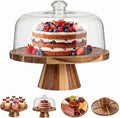 Acacia Wood Cake Stand with Lid 11.4" Charcuterie Board With Lid Multiuse Wooden Cake Stand with Dome Acrylic 6 in 1 - Set of 6