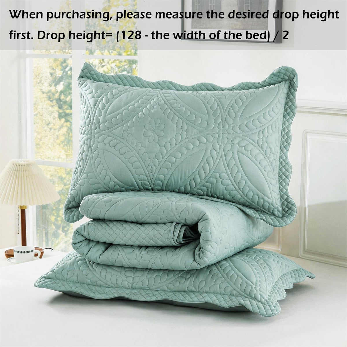 Oversize Bedspread 128"x120", 3 Piece Quilt, Lightweight Aqua Sky Bed Quilt Set for All