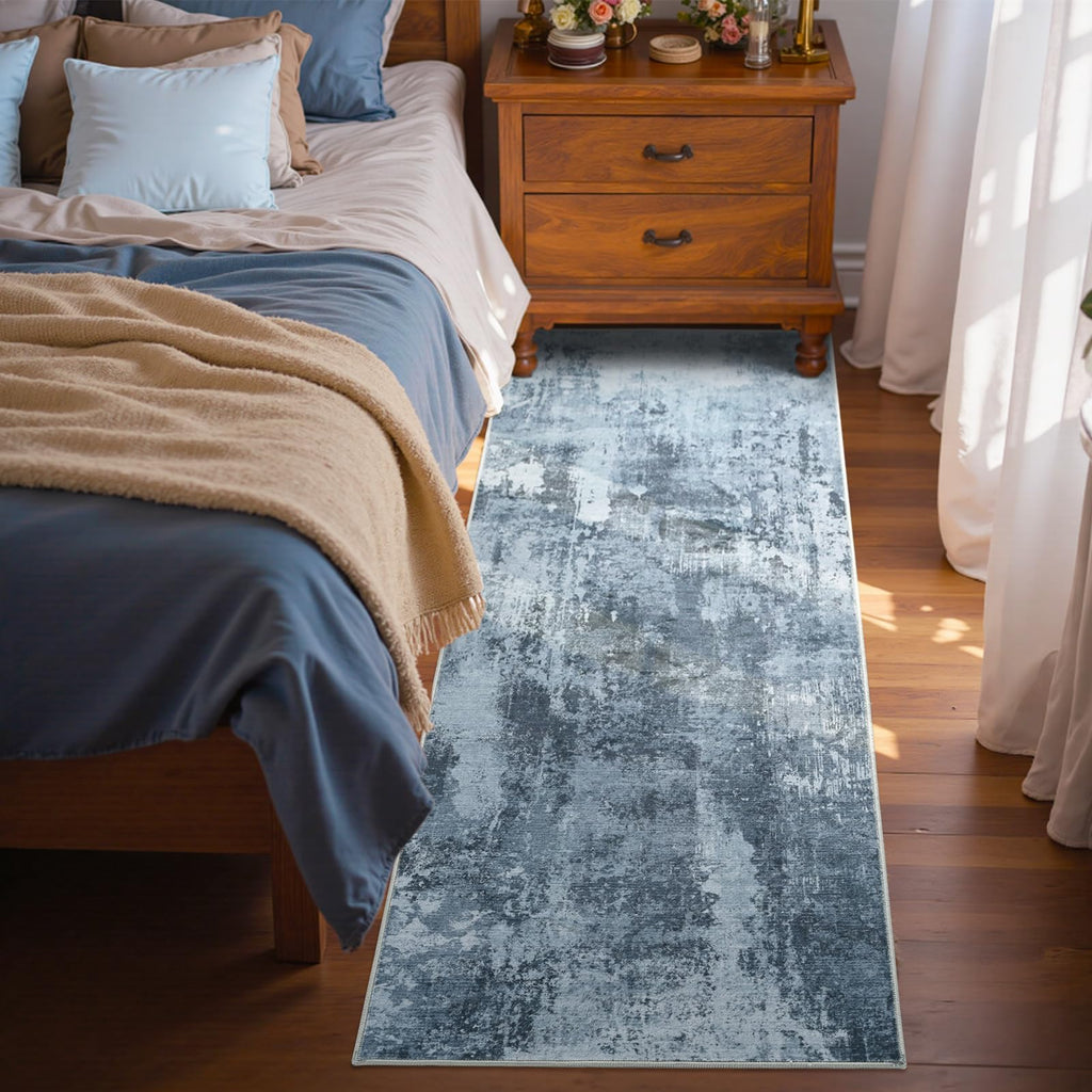 Abstract Washable Runner Area Rugs Blue