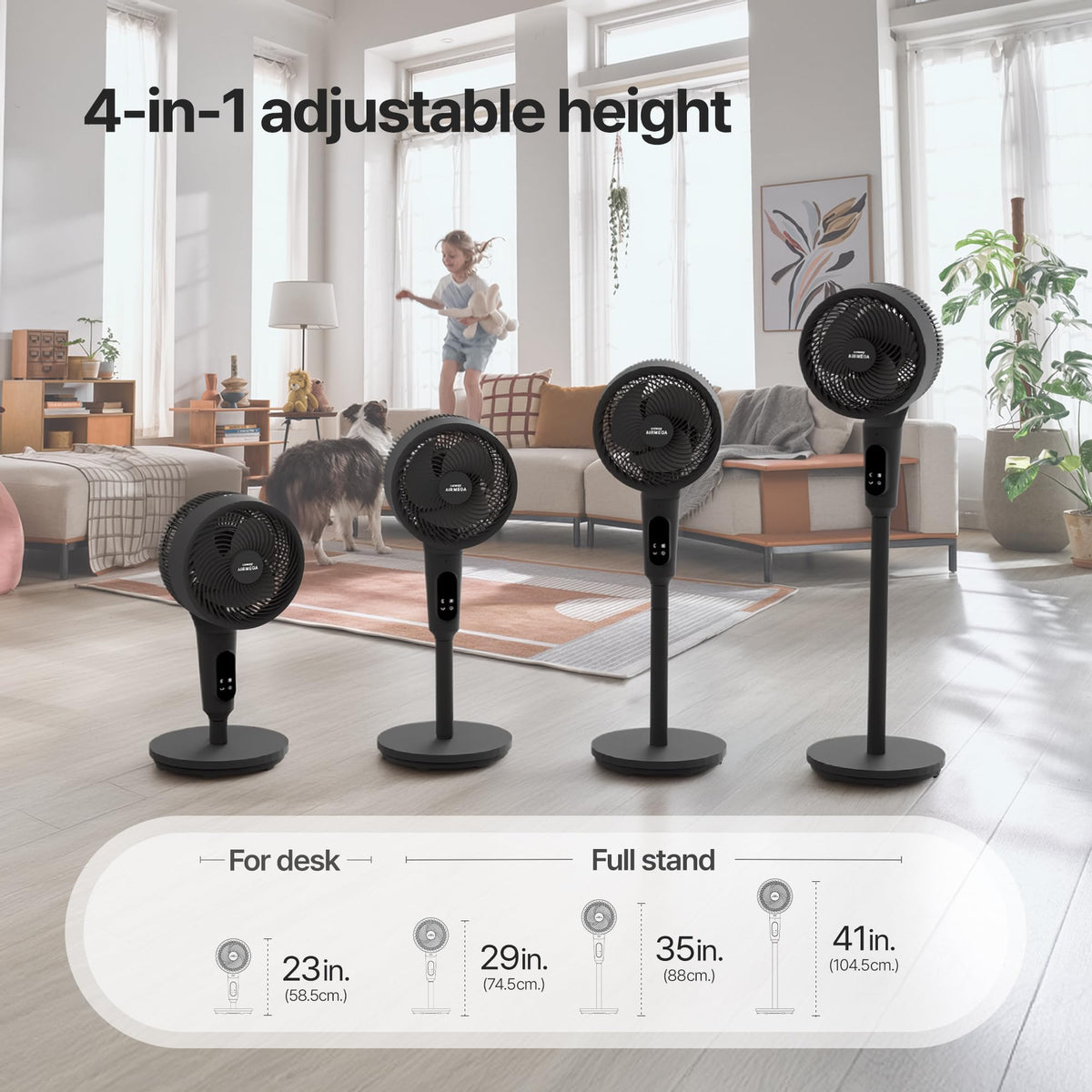 Airmega P50 Pedestal Fan , Voice Control, 18.5dB Quiet with BLDC Motor, 120°+90° Omni-Directional Oscillating, 108ft