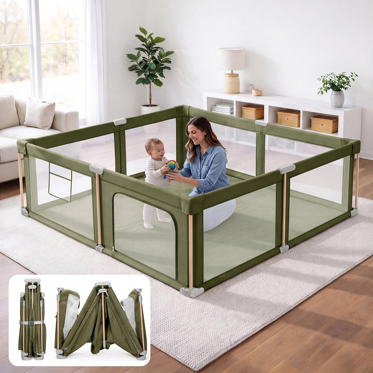 Foldable Baby Playpen with Mat, Foldable Baby Fence Play Yards for Babies and Toddlers, Play Pen with Breathable Mesh