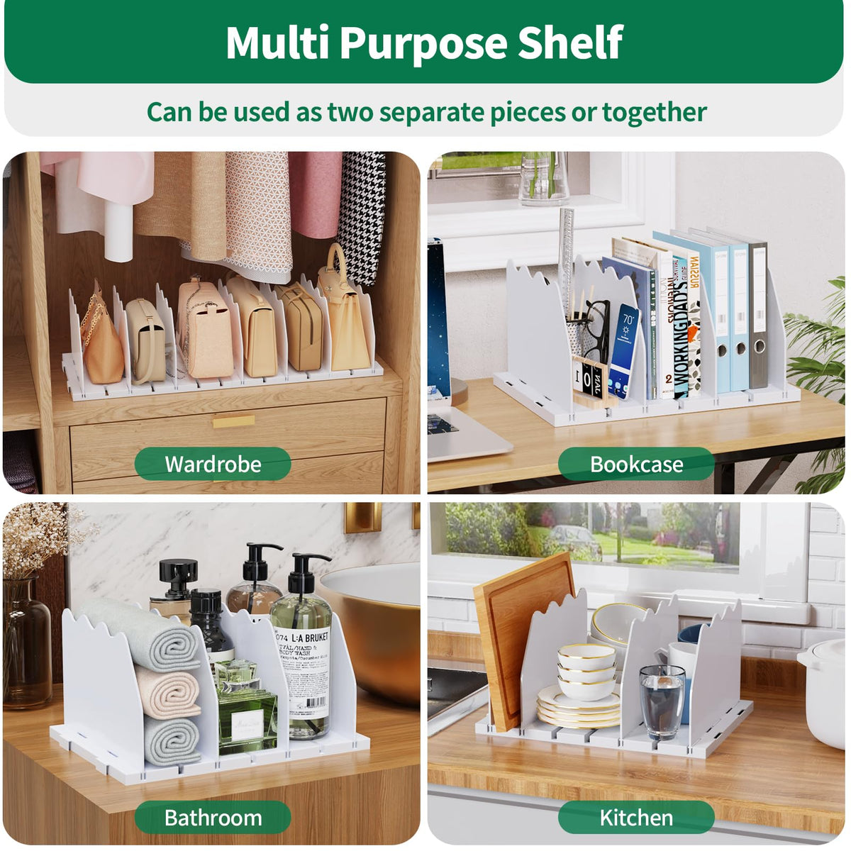 Shelf Divider for Closet, Adjustable Purse Organizers, White