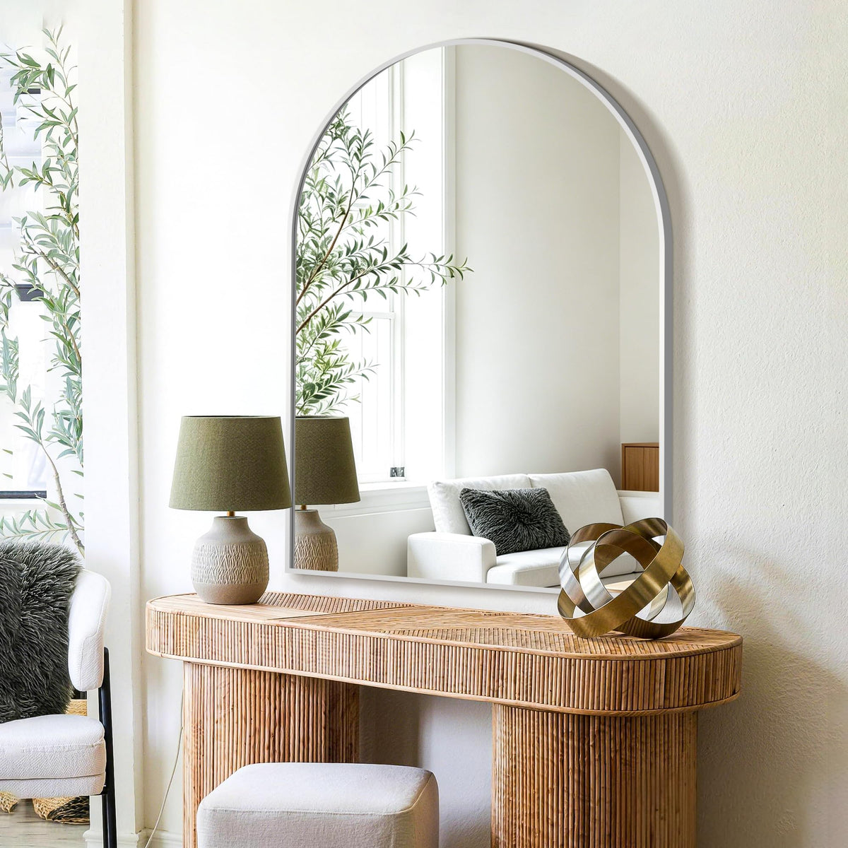 30" x 40" Arched Bathroom Vanity Mirror for Over Sink, Silver