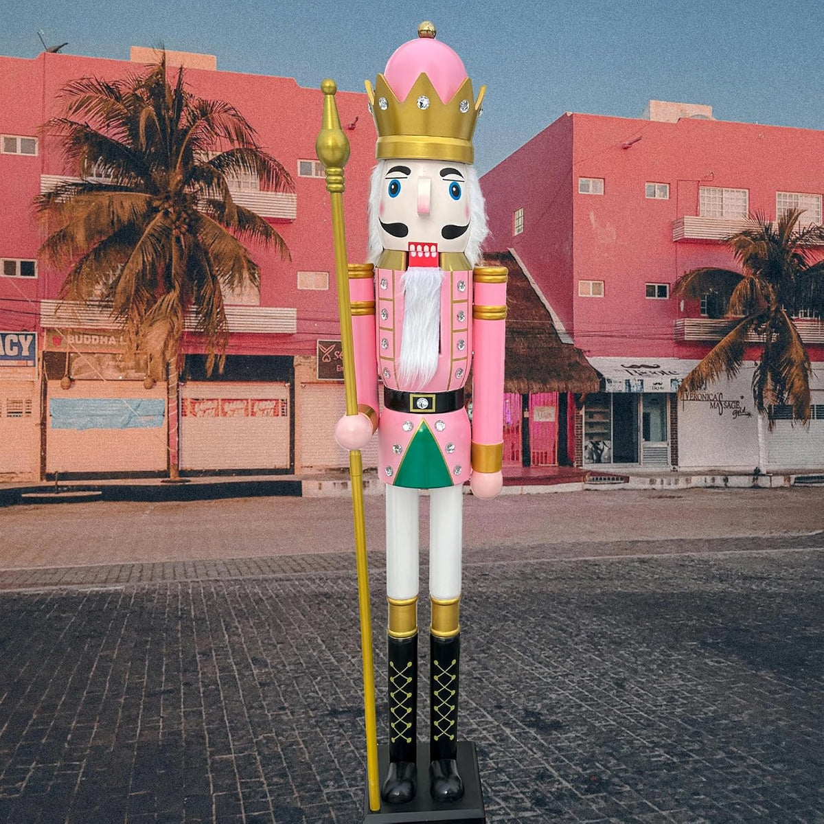 6 feet Tall Life Size Large Christmas Wooden Nutcracker King Pink BK16