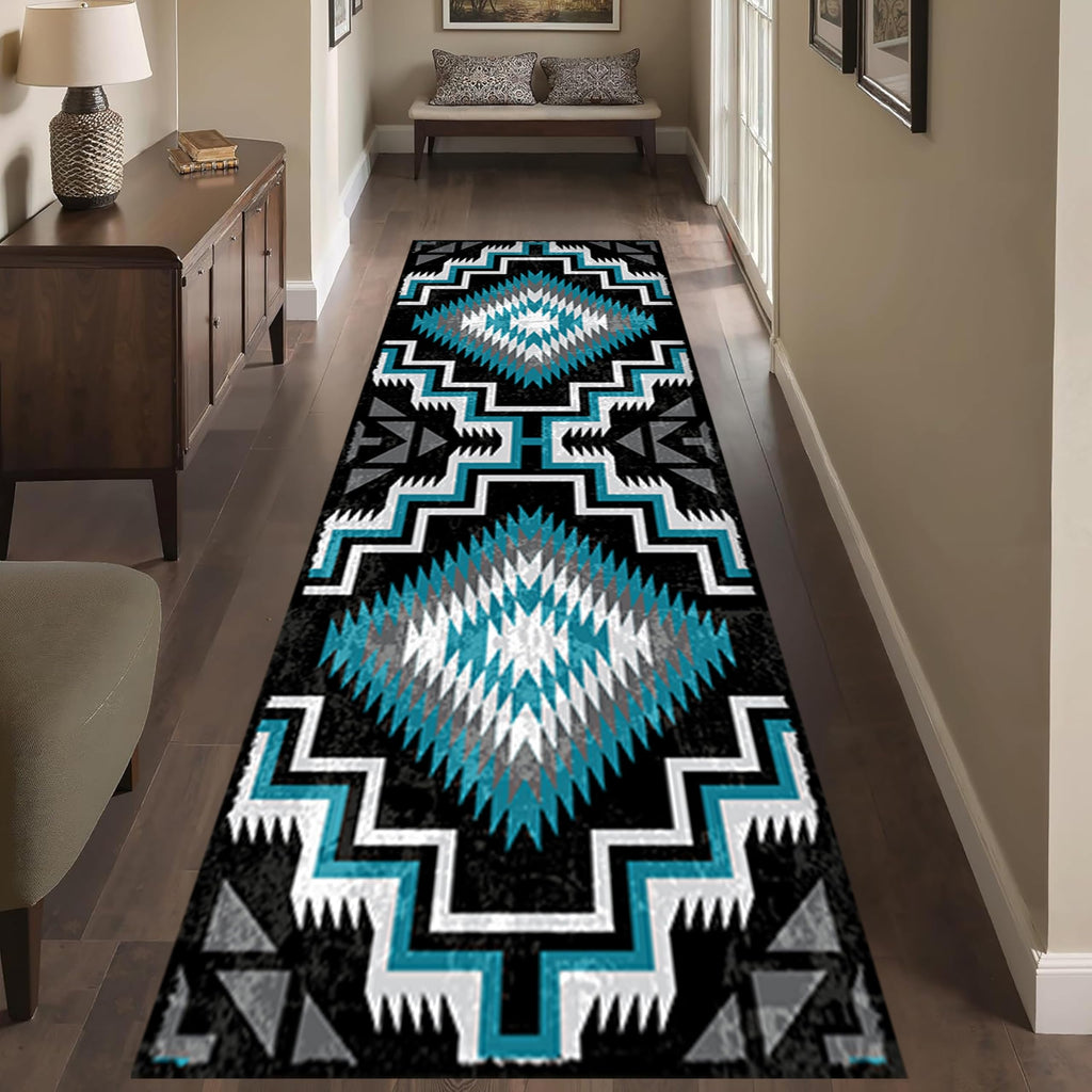 Mexican Long Runners Rug, 2x7ft, Rustic Country Native American Aztec Abstract Geometric Accent Rug, Neutral Carpet