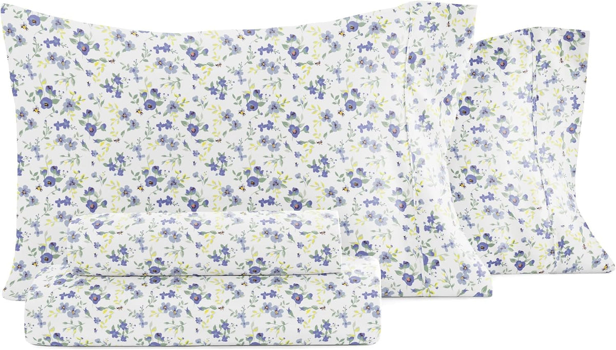 4 Piece Sheet Set - Breathable, Double-Brushed Patterned Cooling Sheets - Ultra Soft & Wrinkle-Free 16"