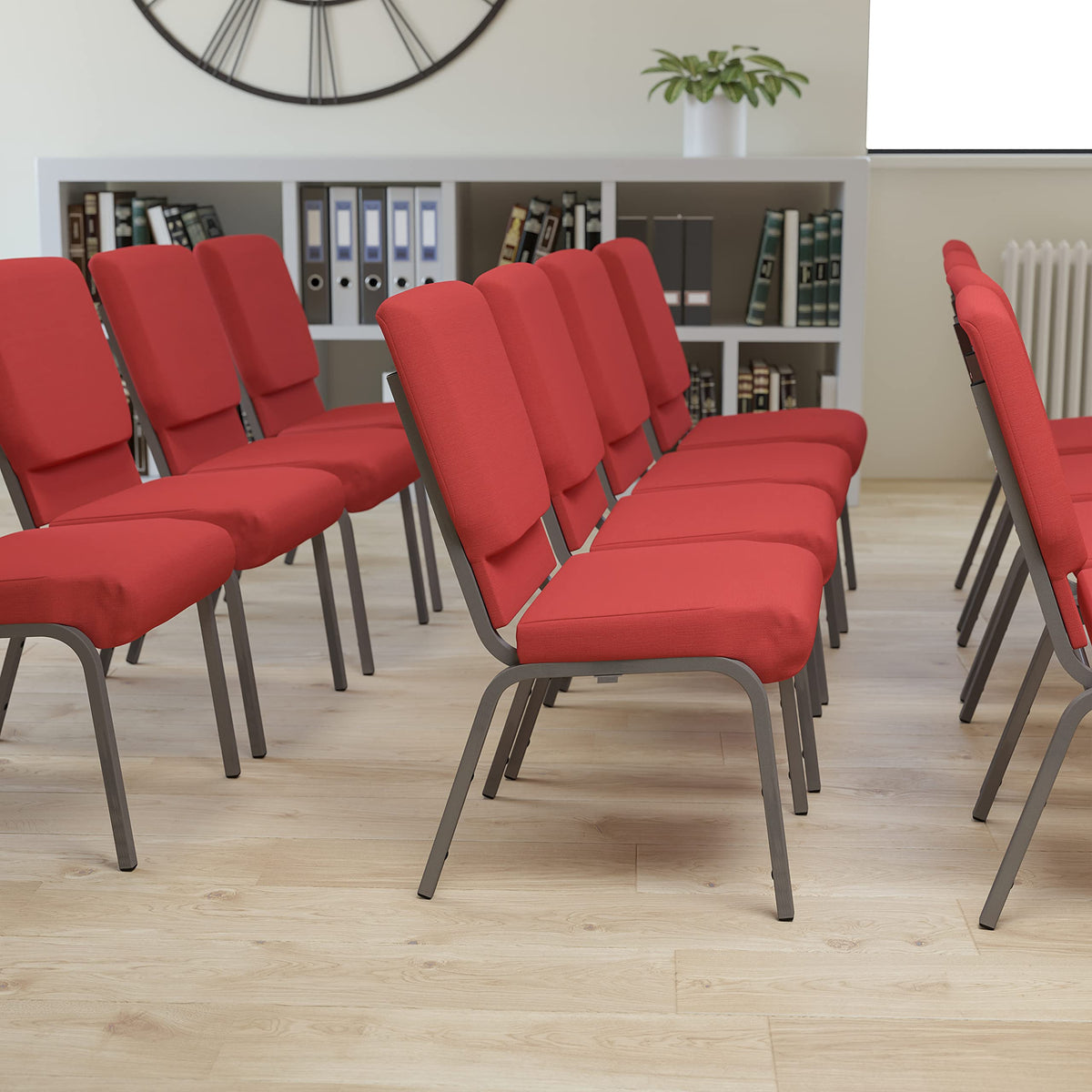 Red Fabric 18.5" W Stacking Church Chair