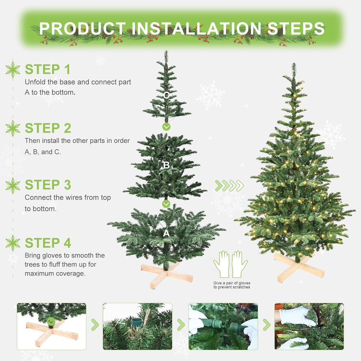 Prelit Artificial Christmas Tree, 7 to 8 ft, Premium Douglas Fir Christmas Tree with Warm White Lights
