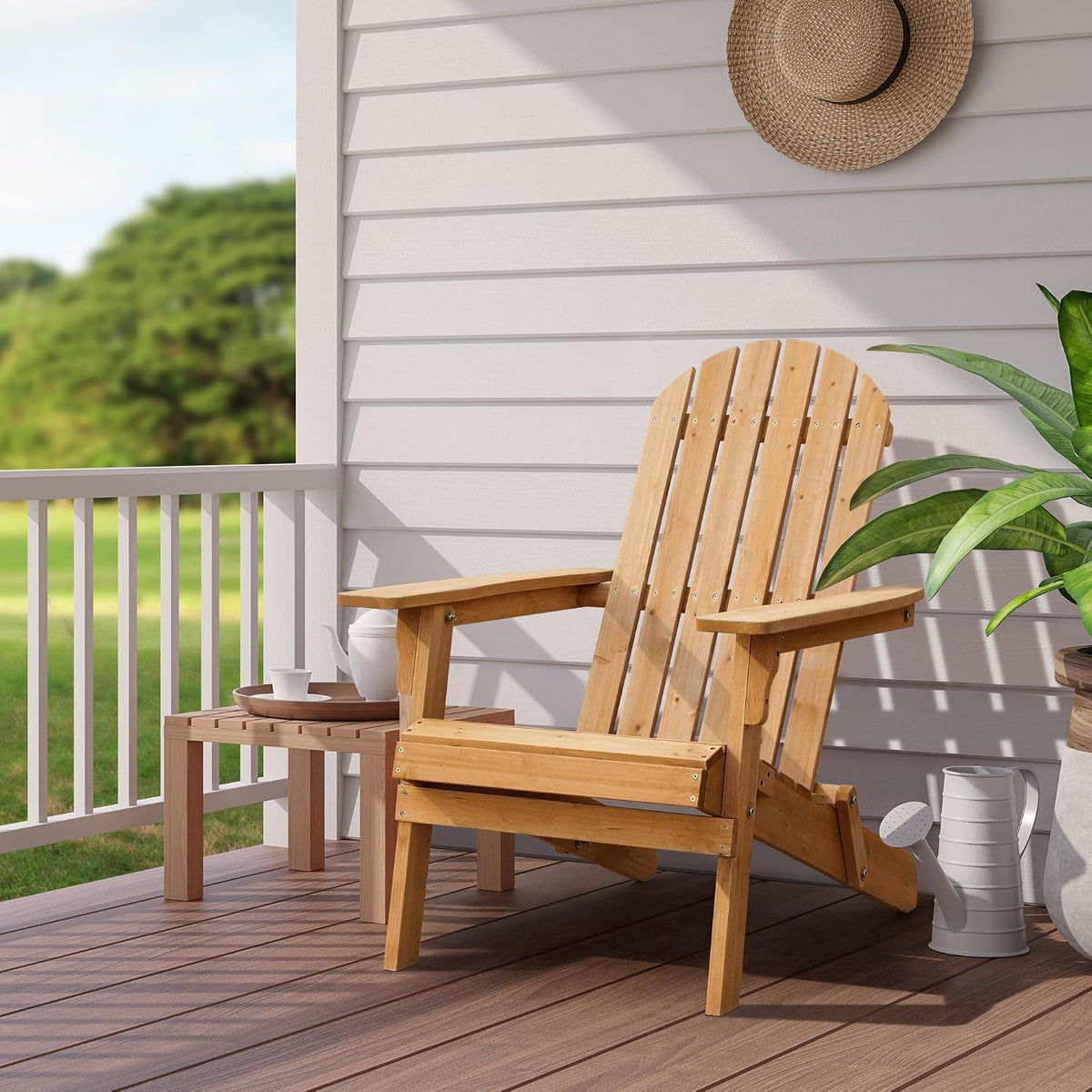 Folding Adirondack Chair Set of 2 Fire Pit,Honey Brown | Weather-resistant outdoor seating with a classic slatted