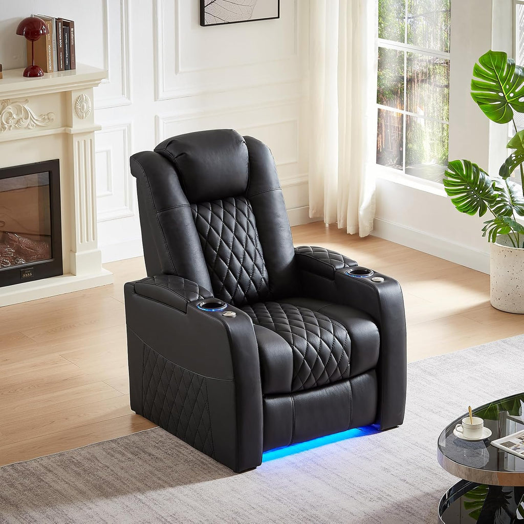Leather Home Theater Seating, Classic Series Game Seats Movie Theater Chairs Recliner Sofa with Type-C USB Charger