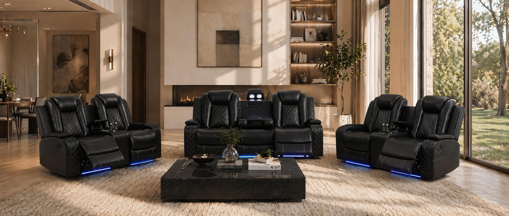 Leather Power Reclining Sectional Sofa with LED Lights