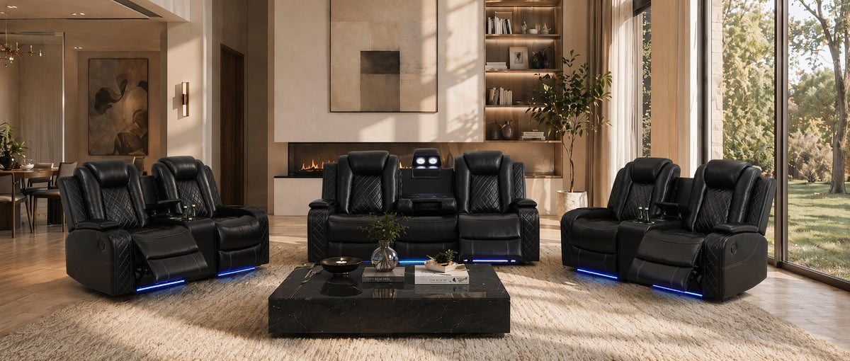 Leather Power Reclining Sectional Sofa with LED Lights