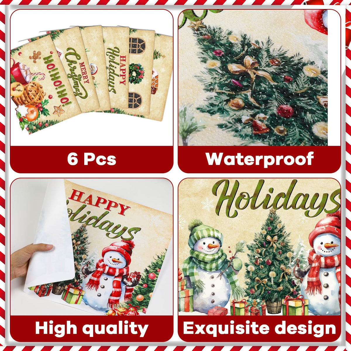 Christmas Placemats Set of 6 Retro Xmas Plastic Table Mat 17×13×0.04in