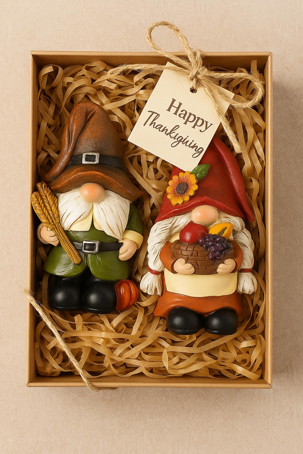 Thanksgiving Decorations Fall Figurines - 2 Pack Resin Harvest Figurines with Pumpkins, Wheat & Basket, Autumn Home