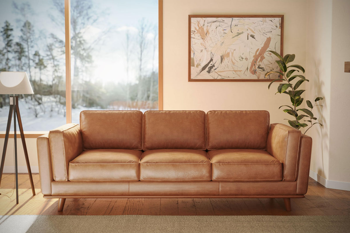 Artisan Full Leather Sofa 88" - Pure Full Italian Nappa Leather Couch Furniture, Solid Wood Accent, Ultimate Comfort