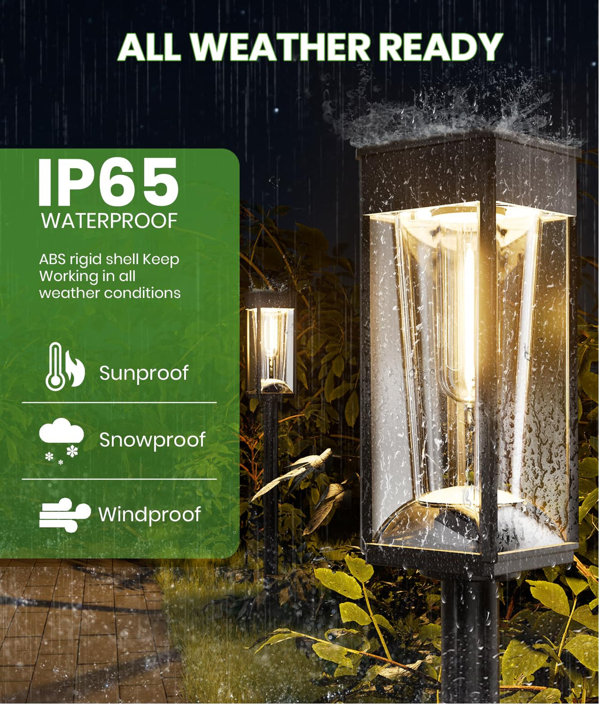 Solar Walkway Lights Outdoor, 2 Pack, 2 Color Modes, IP65