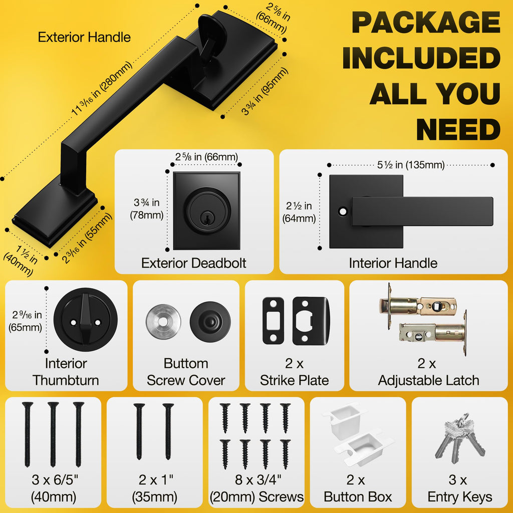 Front Door Handle and Deadbolt Lock Set, Matte Black
