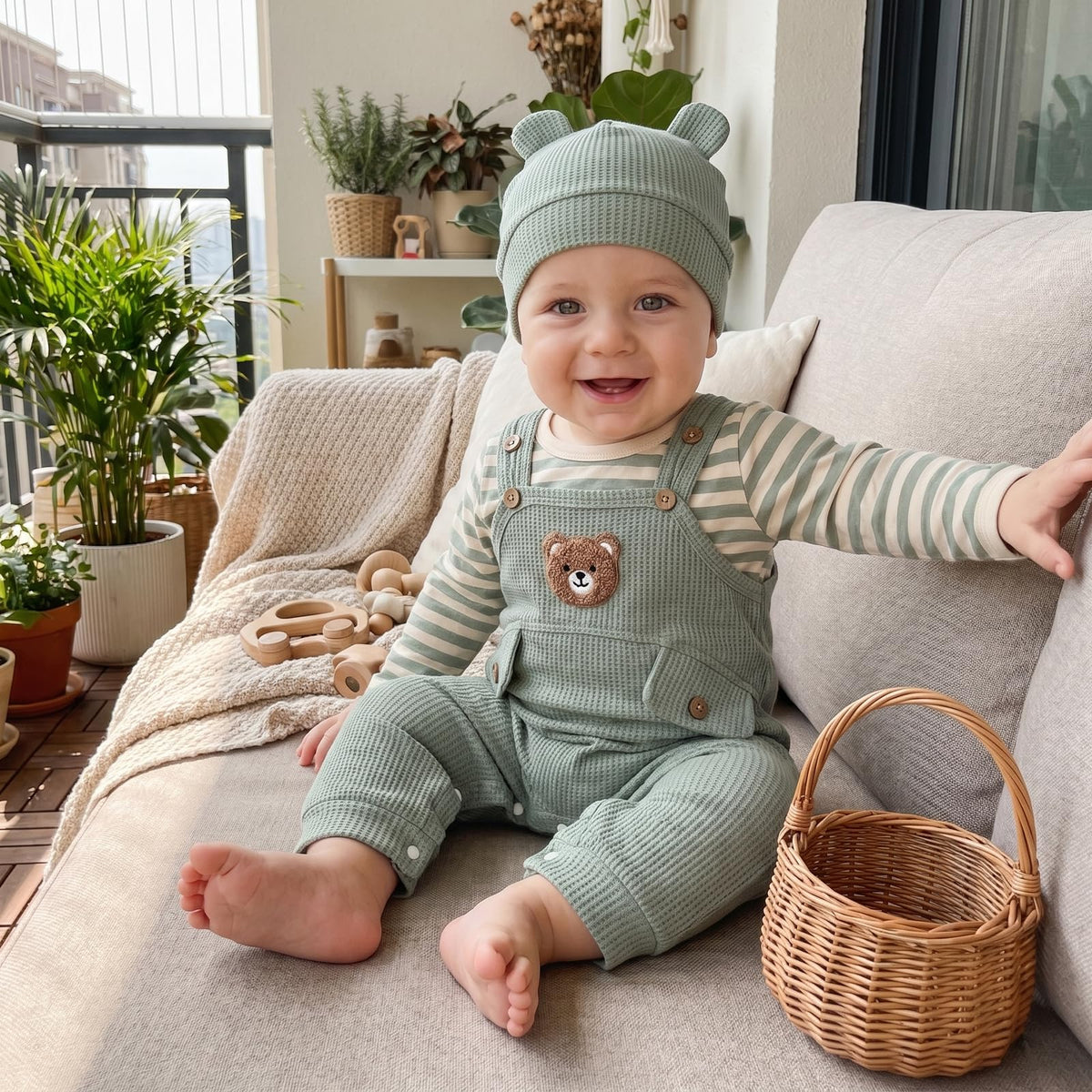 Newborn Infant Baby Boy Fall Outfits Striped Romper Overall Pants Set