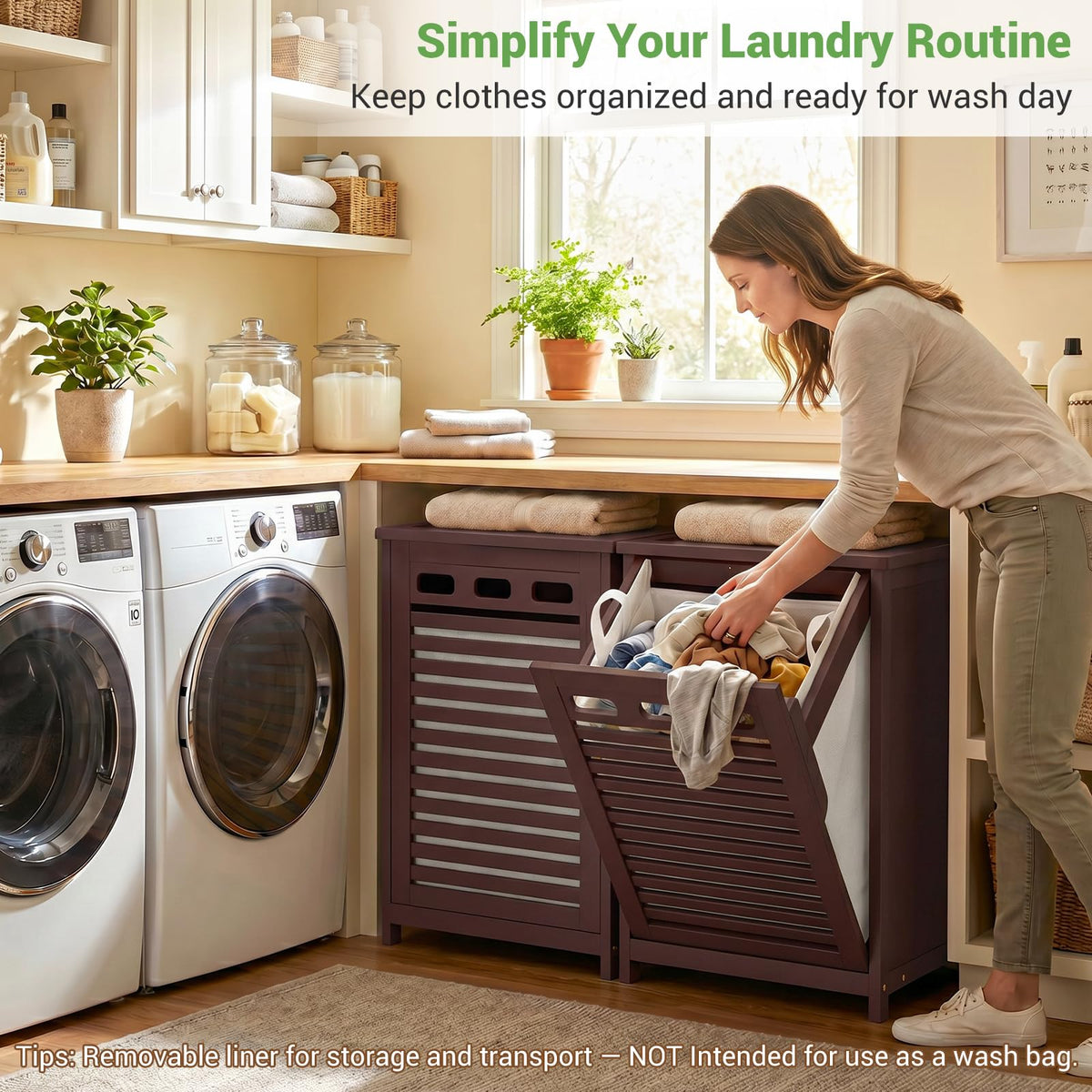 Bamboo Tilt Out Laundry Hamper Cabinet with 15.5Gal Removable Bag, Espresso