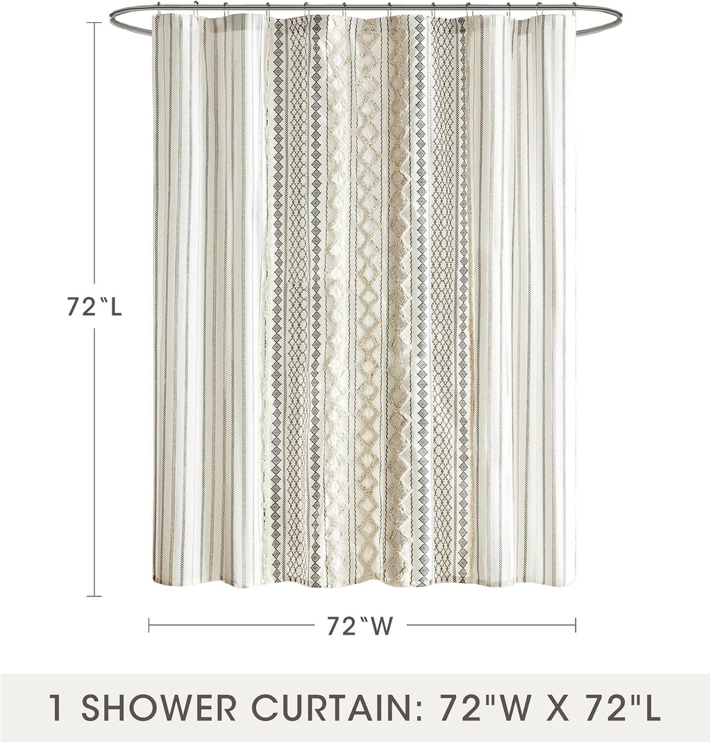 Imani Tufted Chenille 100% Cotton Shower Curtains Machine Washable, Modern Home Bathroom Décor Bathtub Privacy