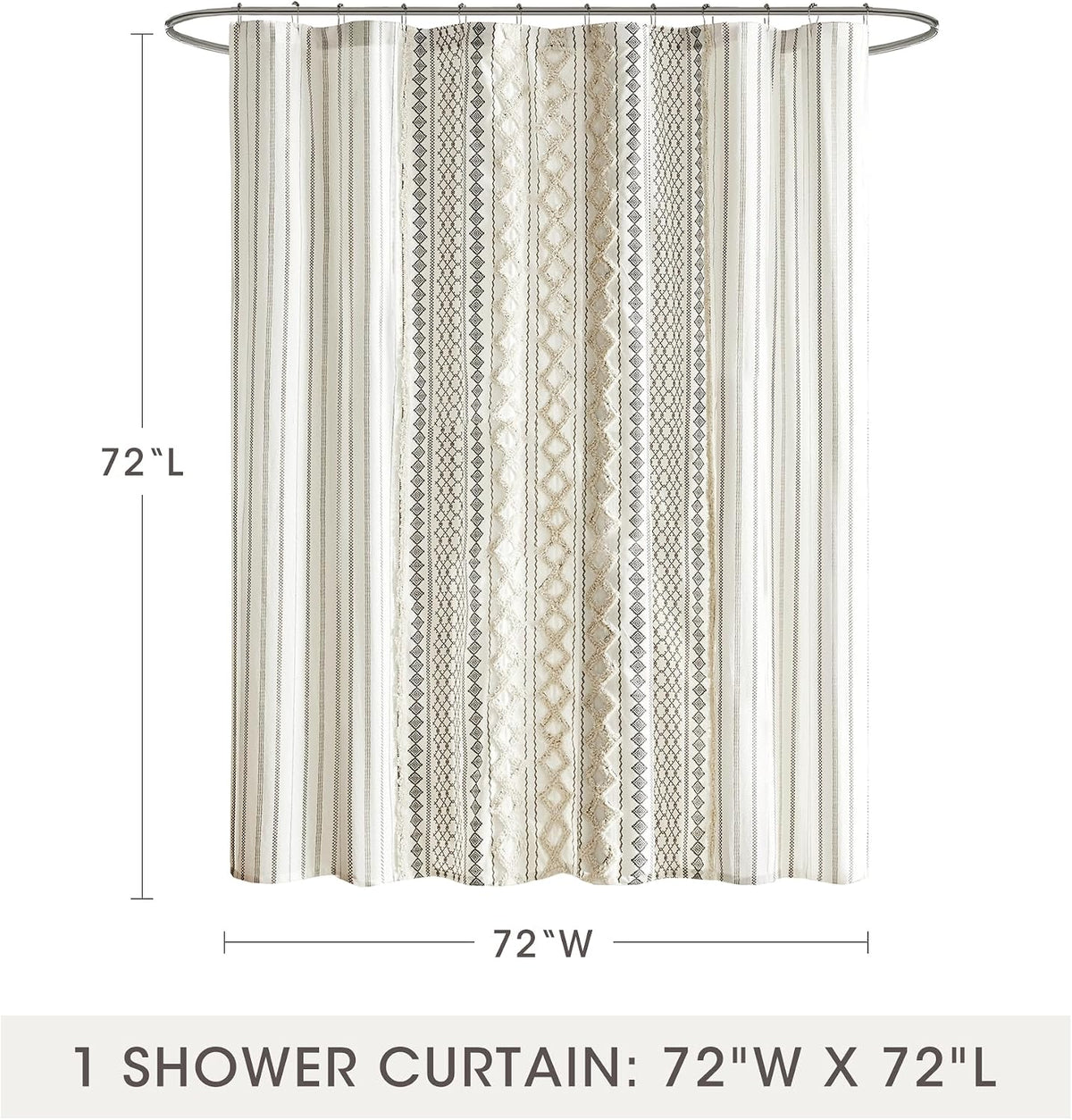 Imani Tufted Chenille 100% Cotton Shower Curtains Machine Washable, Modern Home Bathroom Décor Bathtub Privacy