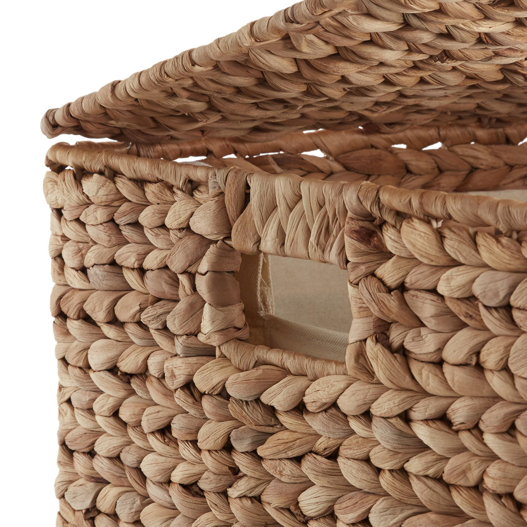 Laundry Hamper with Lid and Removable Liner Bag - Cinnamon, Woven Water Hyacinth Square Laundry Basket Sorter for
