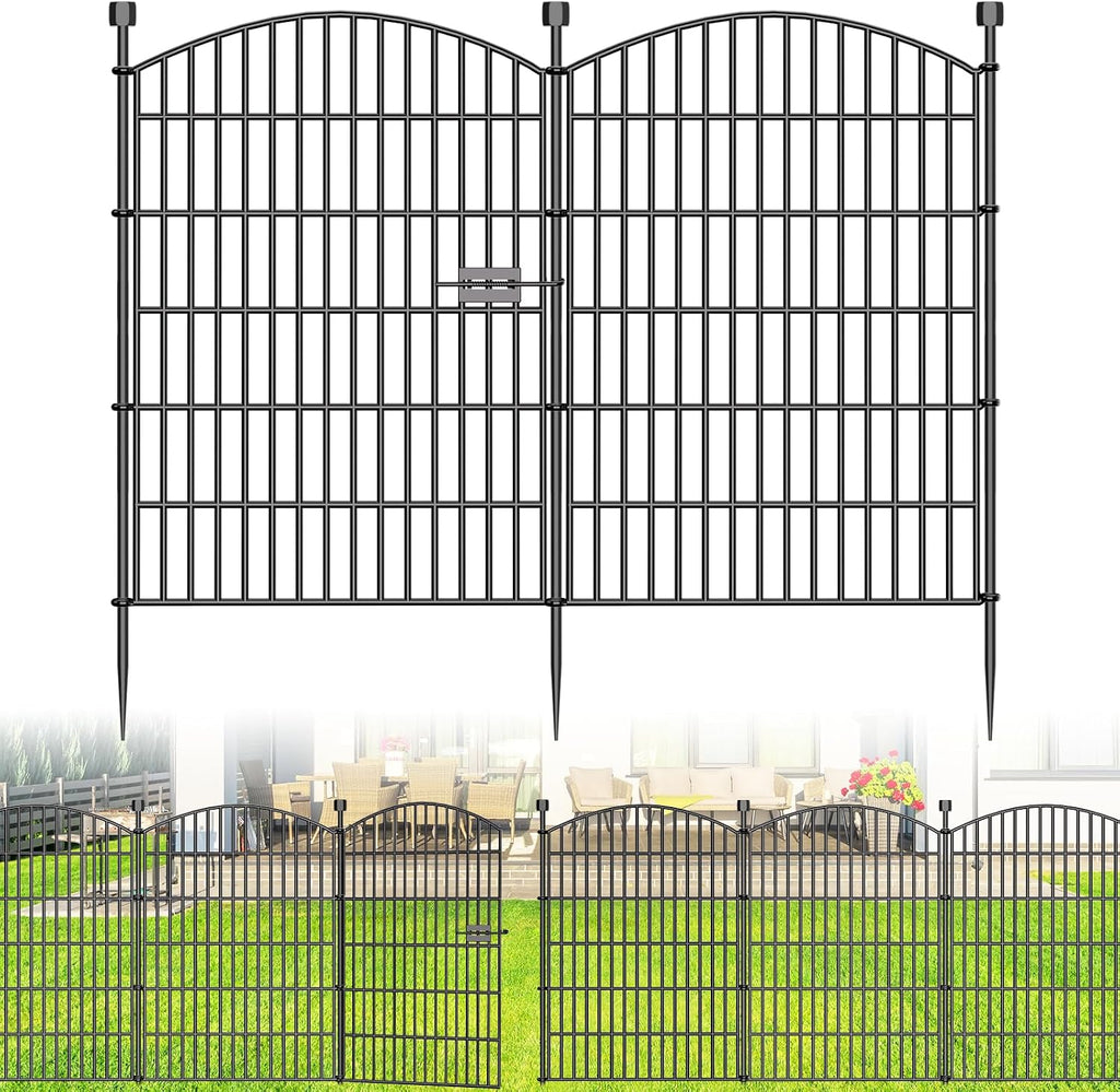 10 Panels No Dig Decorative Garden Fence with Gate - 40 in (H) x 23.6 ft (L), Dog Fence Outdoor for Yard, Rustproof