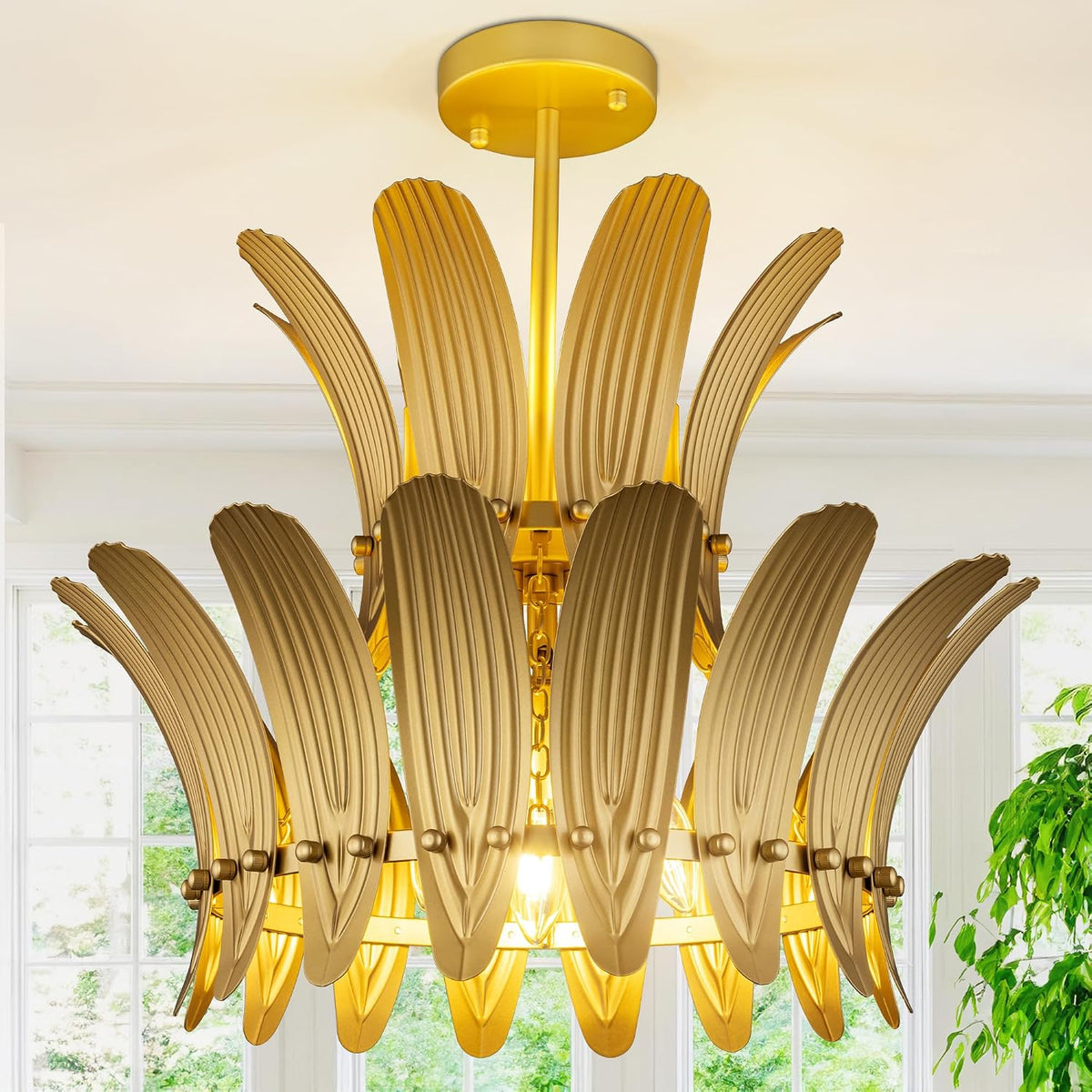 Five-Light Gold Flush Mount Ceiling Light, Modern Statement