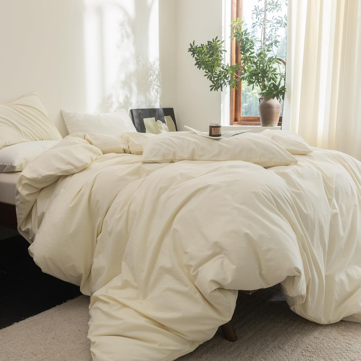 Duvet Cover Set 100% Washed Cotton Linen Feel Oversized