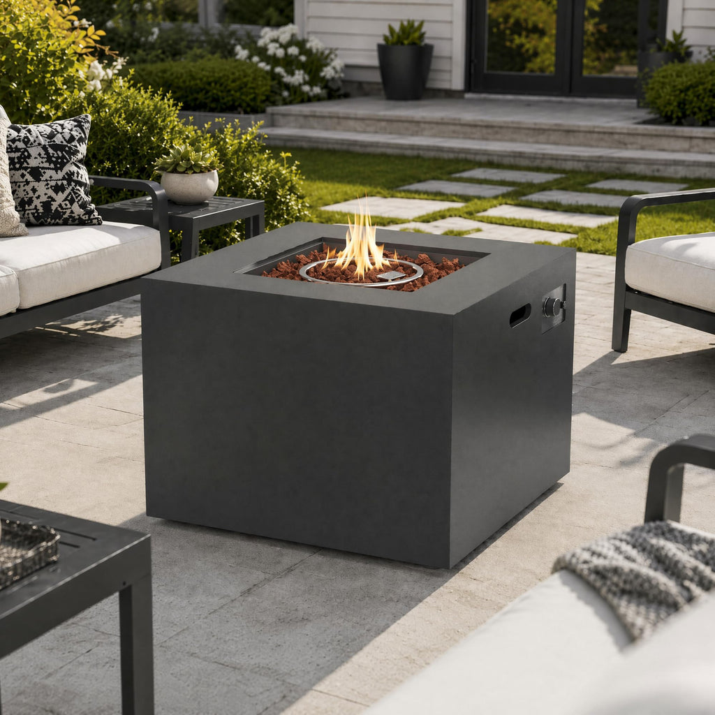 32 Inch Square Propane Fire Pit Table, Black