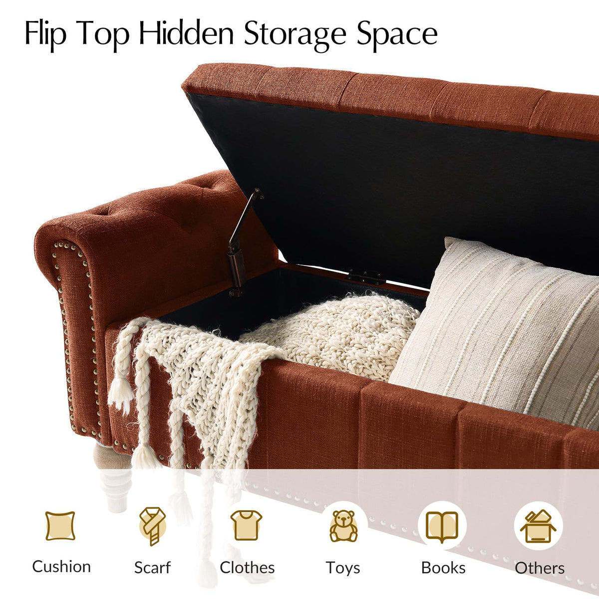 Farmhouse Storage Bench, Burn-Brick