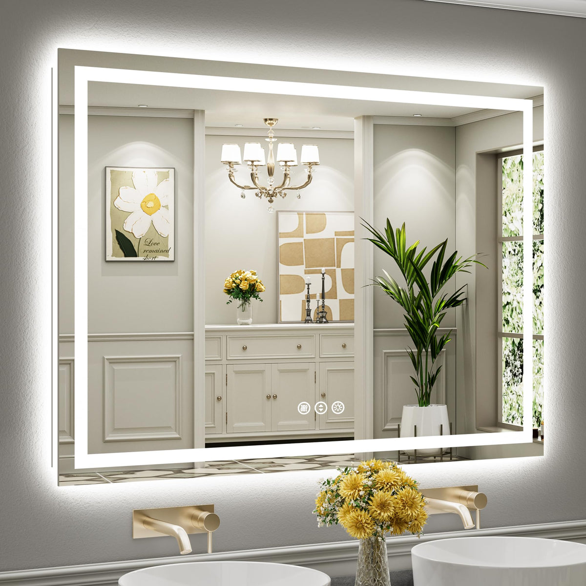 55x40 Inch LED Bathroom Mirror with Lights, Backlit & Front Lit