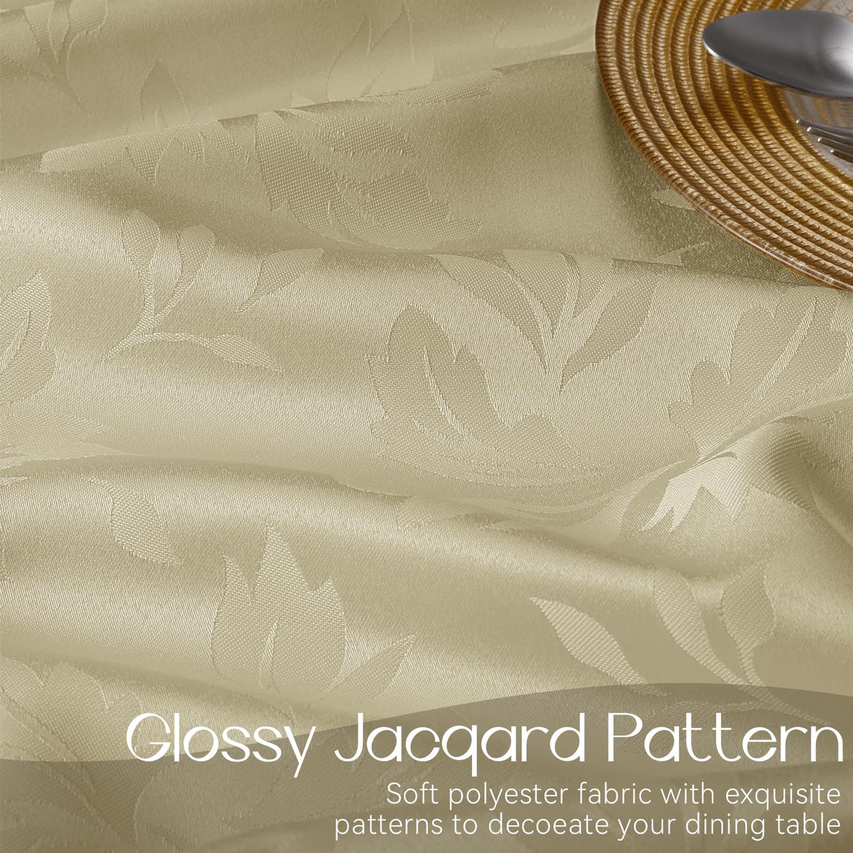 Jacquard Round Tablecloth 70 Inch, Beige
