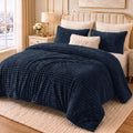 Fleece Oversized Comforter Sets, 3 Piece Navy Blue Bedding