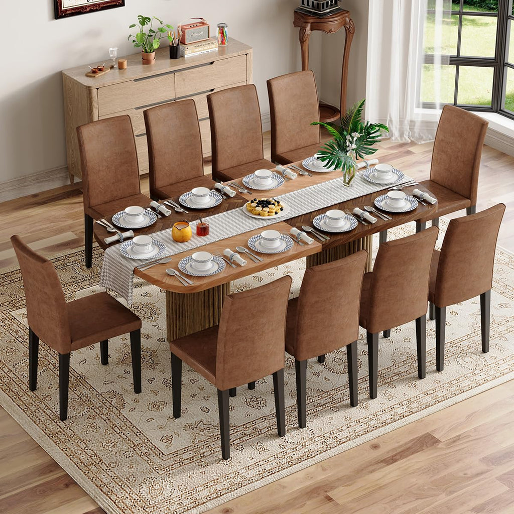Dining Room Table Set for 10, Large 78.7" Rectangular Dining Table Set for 10 with Cushioned Chairs, Modern Mid-Century