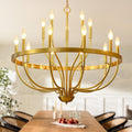 Fifteen-Light Gold Candle Chandelier with Two-Tier Open Iron Frame