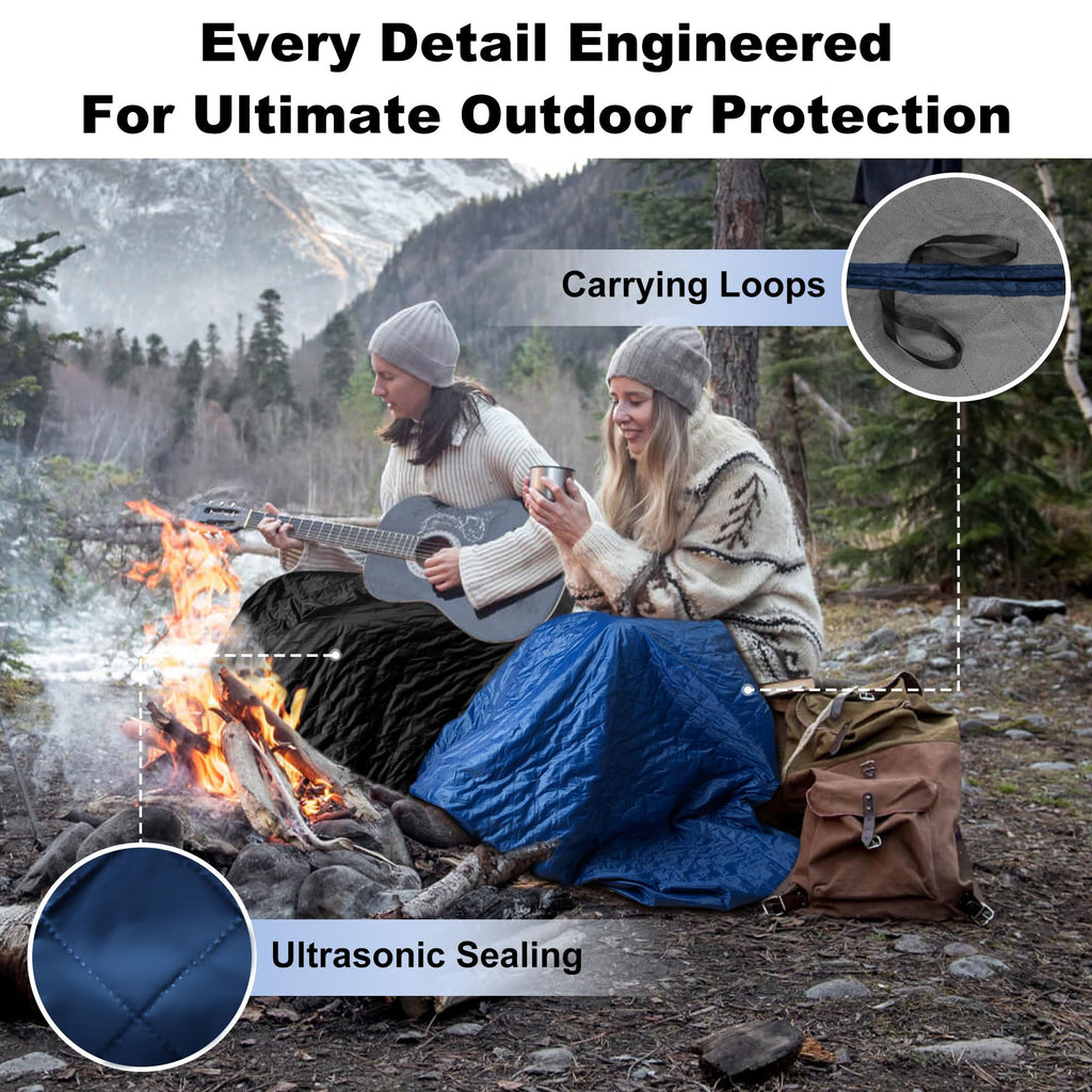 Waterproof Outdoor Blanket 62"x51" Sherpa Fleece Black