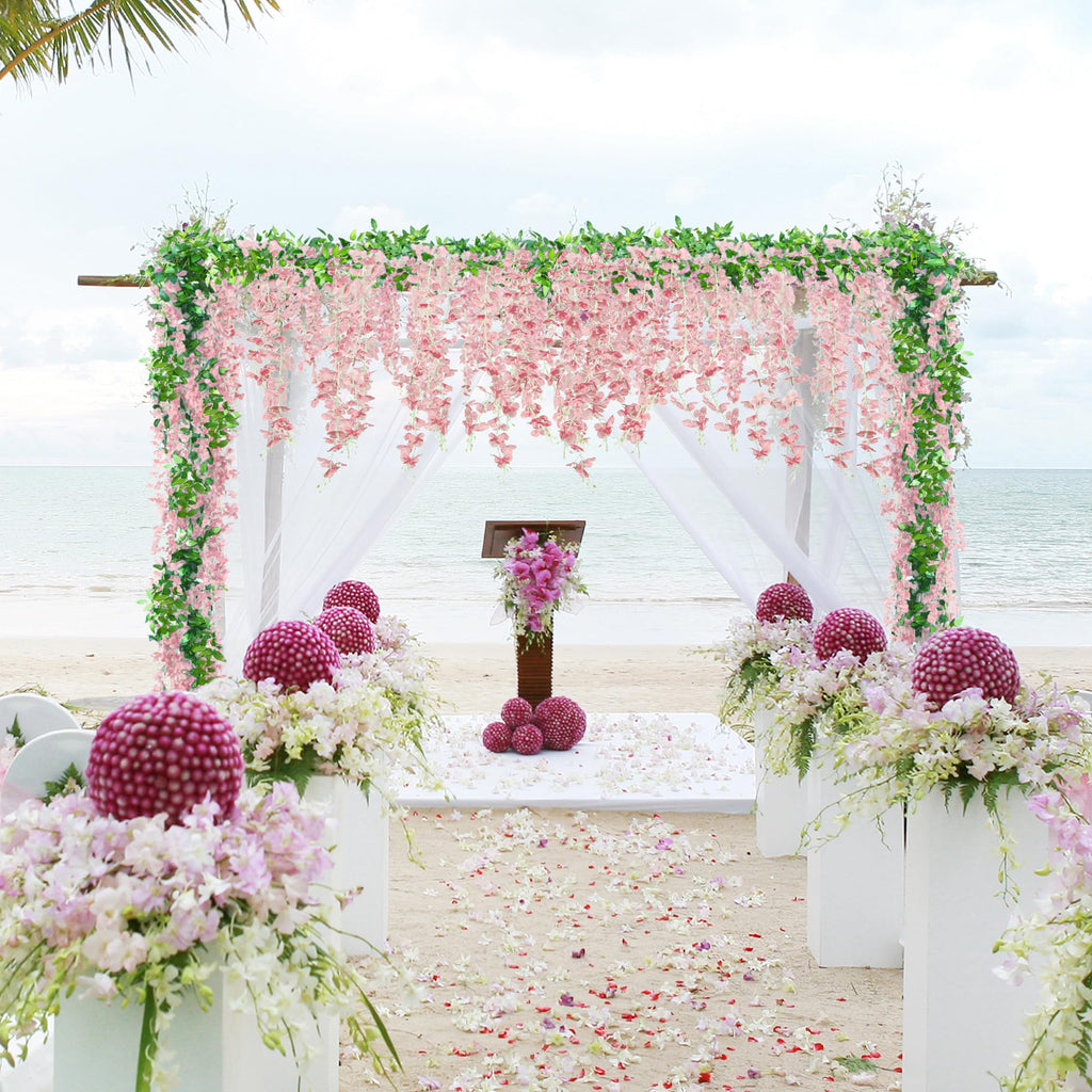 6Pcs Wisteria Garland Artificial Flowers Garland Fake Hanging Wisteria Vines Rattan Silk Hanging Flower Vines Garden