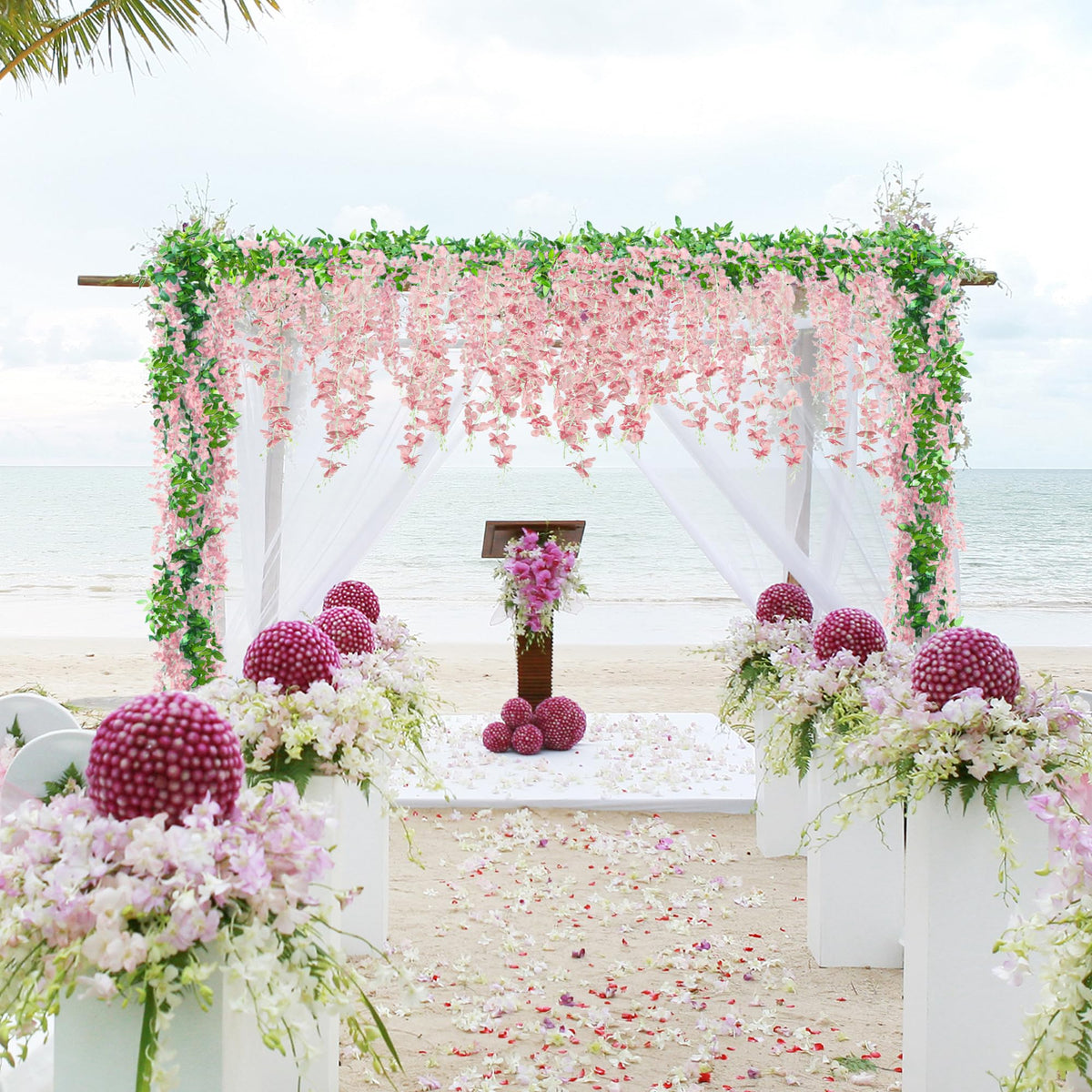 6Pcs Wisteria Garland Artificial Flowers Garland Fake Hanging Wisteria Vines Rattan Silk Hanging Flower Vines Garden