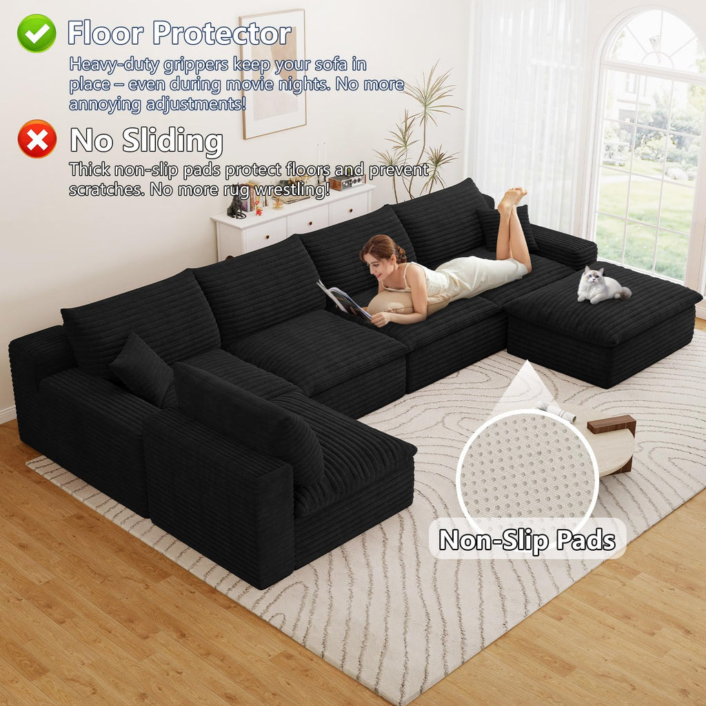 136" Cloud Couch Modular Sectional Sofa, U-Shape Boneless Couch with Deep Seat, Modern Corduroy 5-Seater with