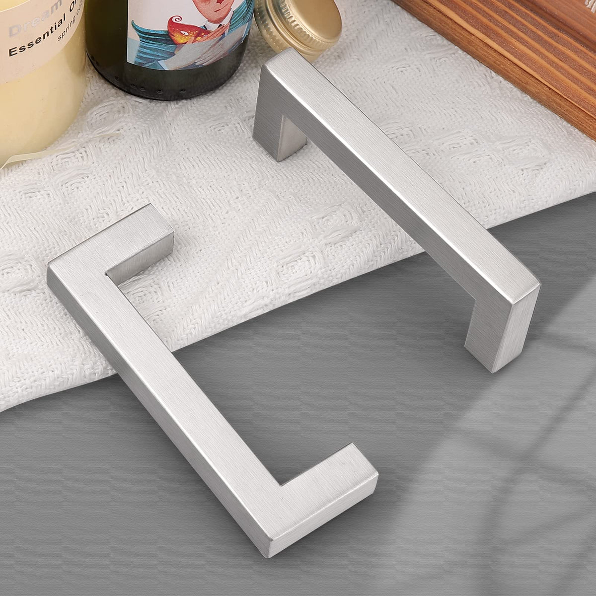 15 Pack 3-1/2 inch Hole Center Stainless Steel Cabinet Pulls in Brushed Nickel, Square Kitchen Cabinet Handles Bath