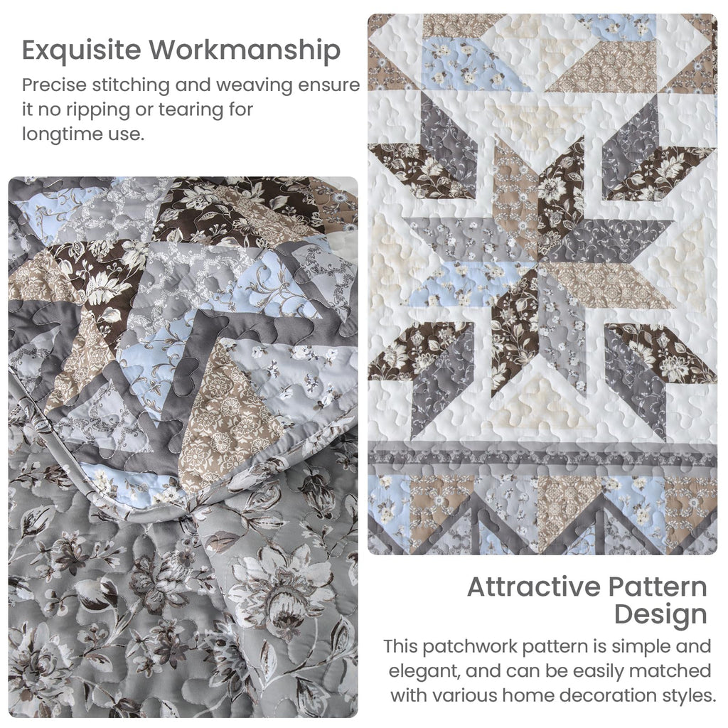 Patchwork Quilts, Reversible Grey Floral Quilt Bedding Set