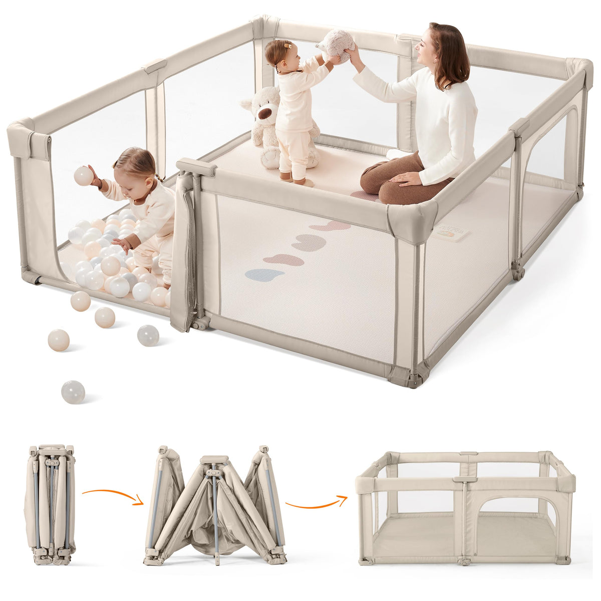 Baby Playpen, 79x71 Inch Baby Gate Playpens for Babies and Toddlers, Extra Large Playpen with Door Play Yard for
