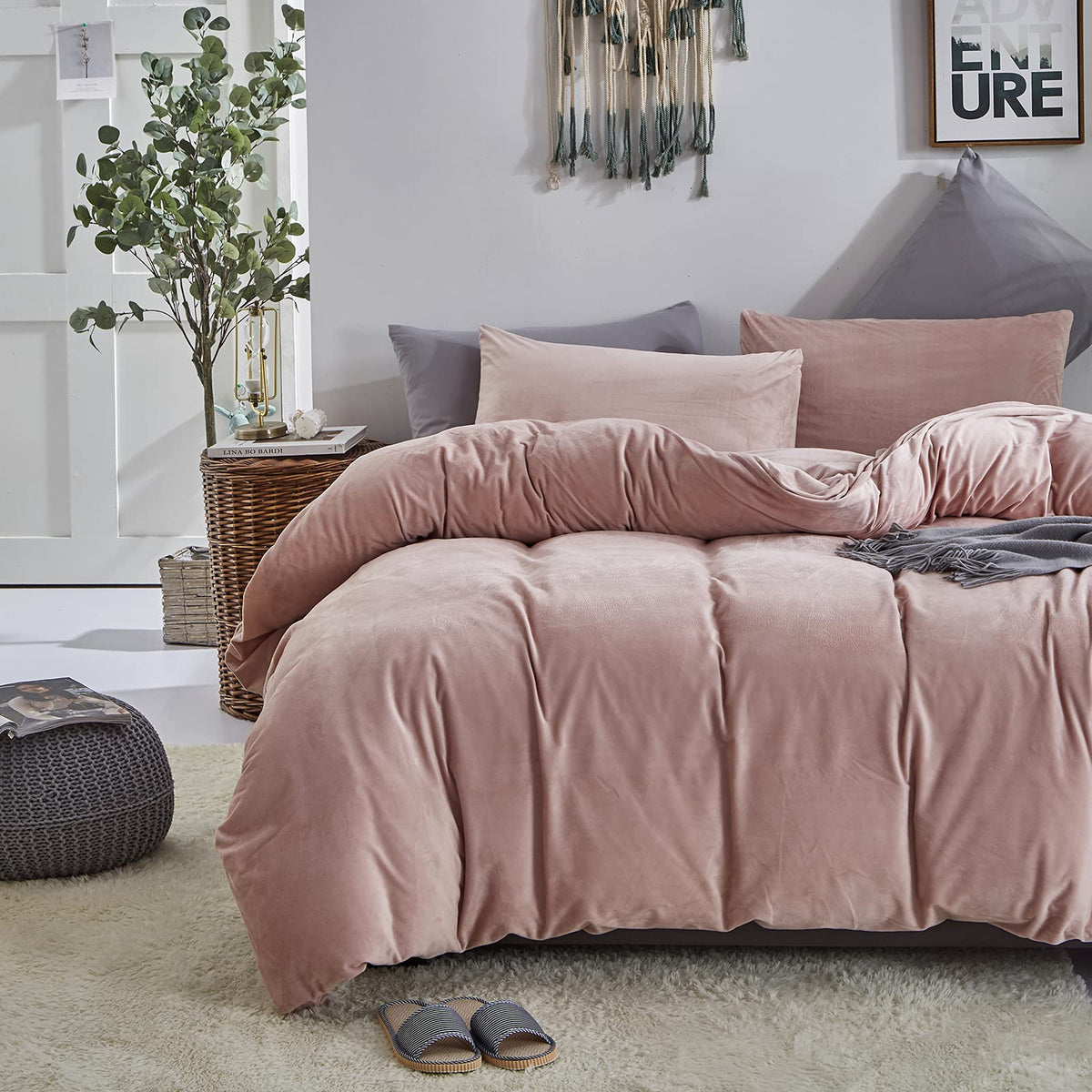 Pink Velvet Comforter Set Blush Pink Fluffy Bedding Comforter Set Light Pink Solid Color