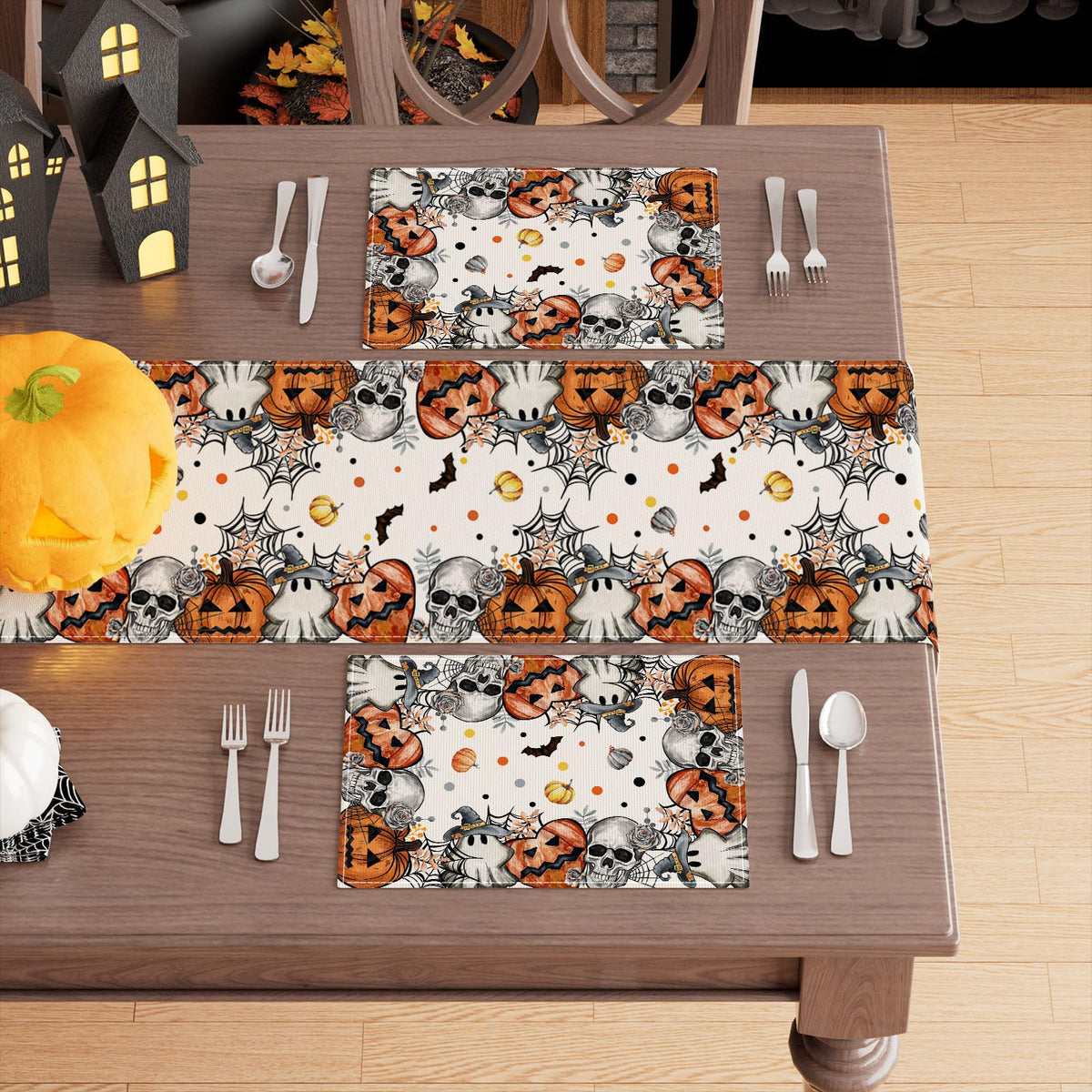 Halloween Skeleton Ghost Placemats Set of 6 Table Decor 12x18 Inch