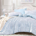 Queen Blue Bow Comforter Set, 3D Boho Tufted Bedding Set for Girl