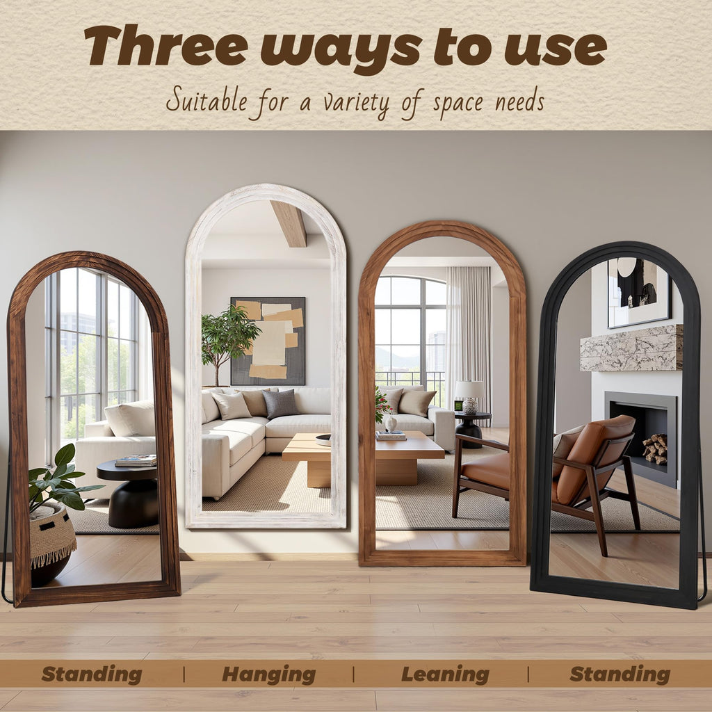 Full Length Mirror with Solid Wood Frame, 81"×41" Wall Mounted Oversized Floor Mirror with Stand, Leaning Standing