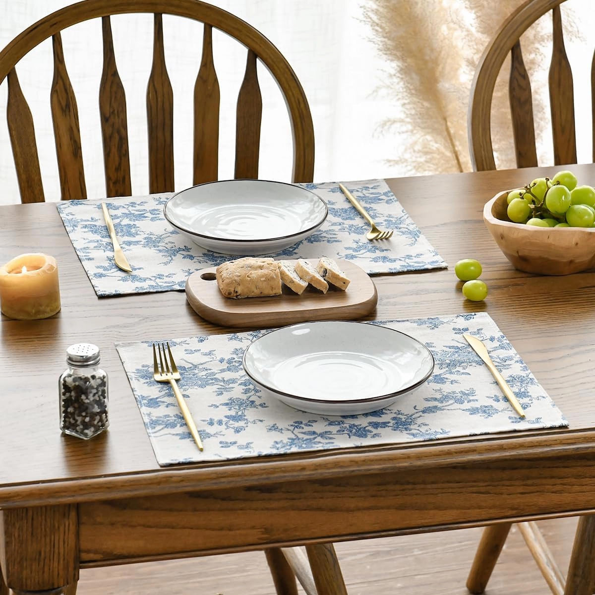 Pastoral 100% Polyester Fabric Placemats for Dining Table Set of 6