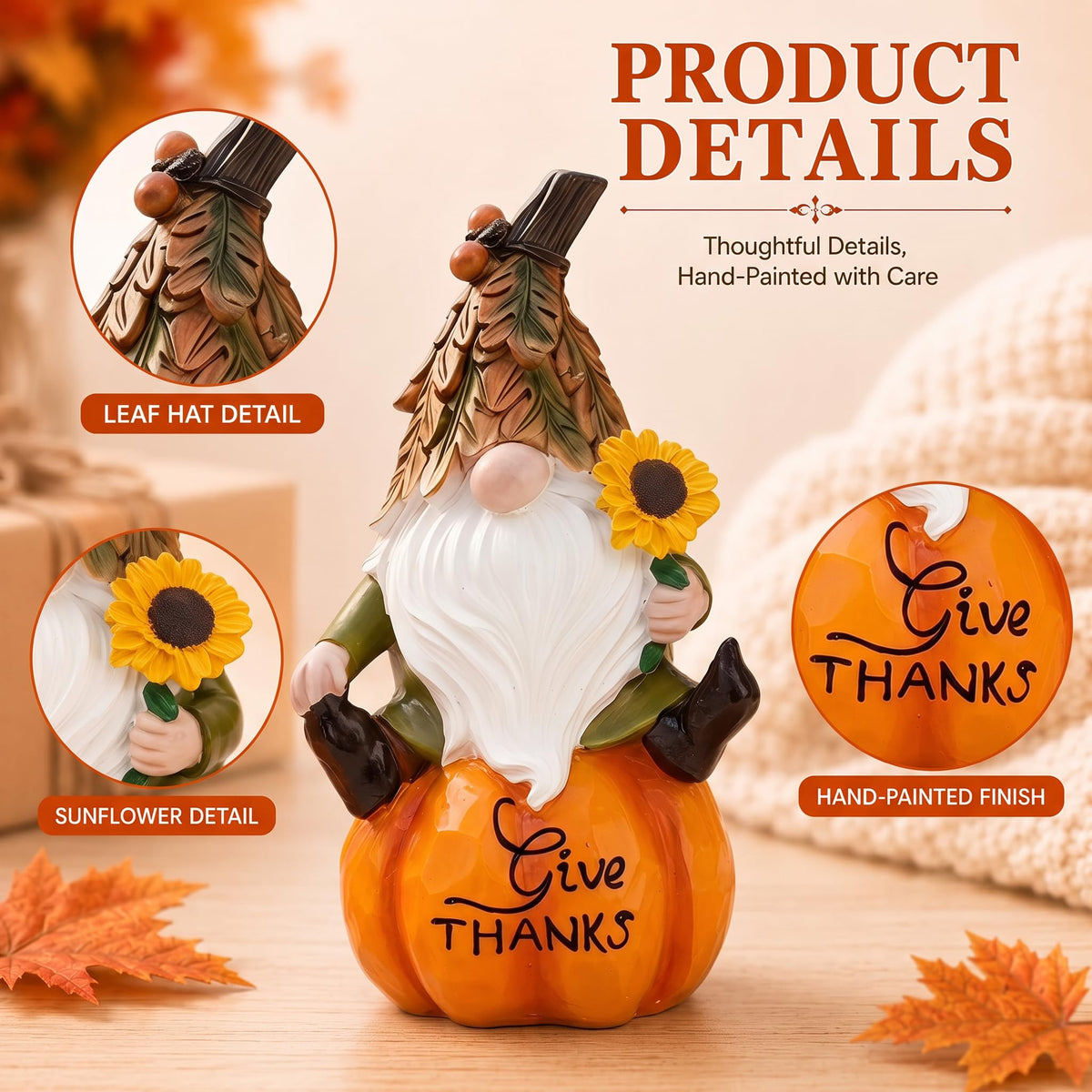 Fall Gnomes Figurines Set of 2, Pumpkin Thanksgiving Decor